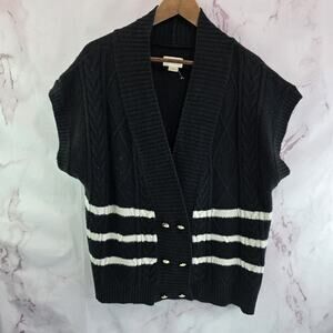 Anthropologie Sweater Vest Womens Small Black White Striped Cardigan Maeve